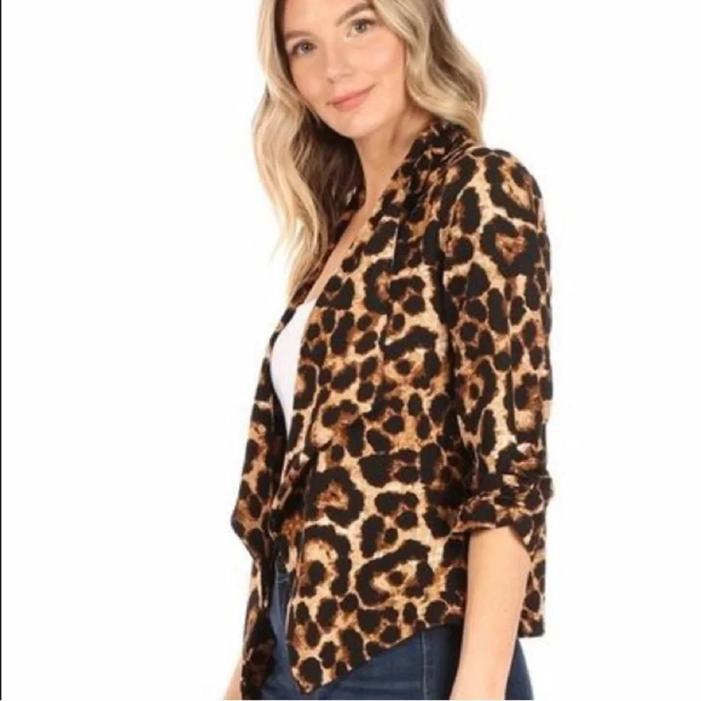 Cheetah leopard animal Print Shawl Collar Blazer - Picture 7 of 7